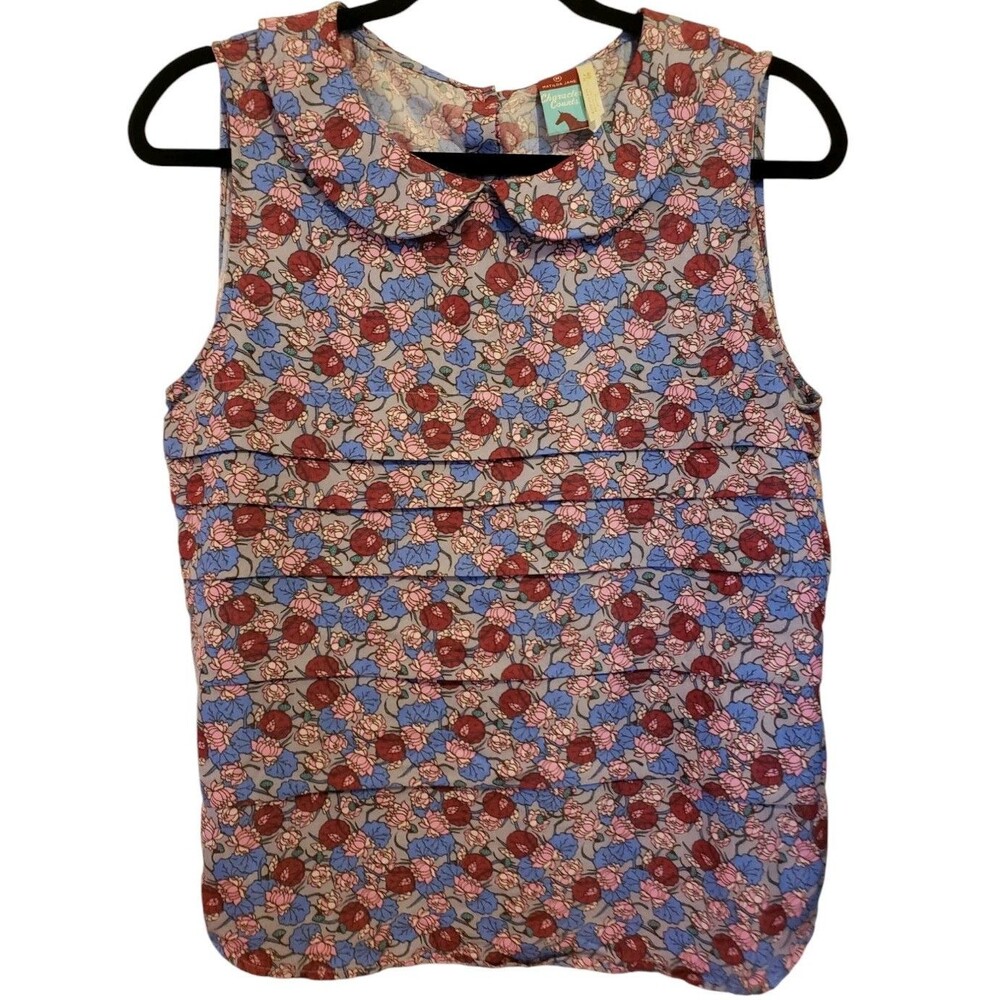 Matilda Jane M Top Character Counts Blue Burgundy Pink Floral Peter Pan Collar